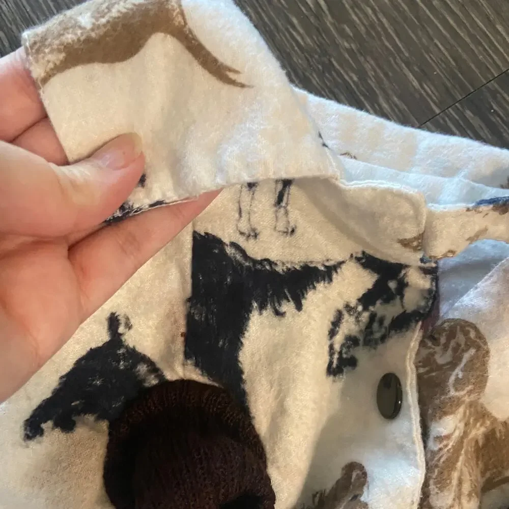 Doggie Duds Size Medium Brown & Cream Dog Print 100% Acrylic Collared Sweater